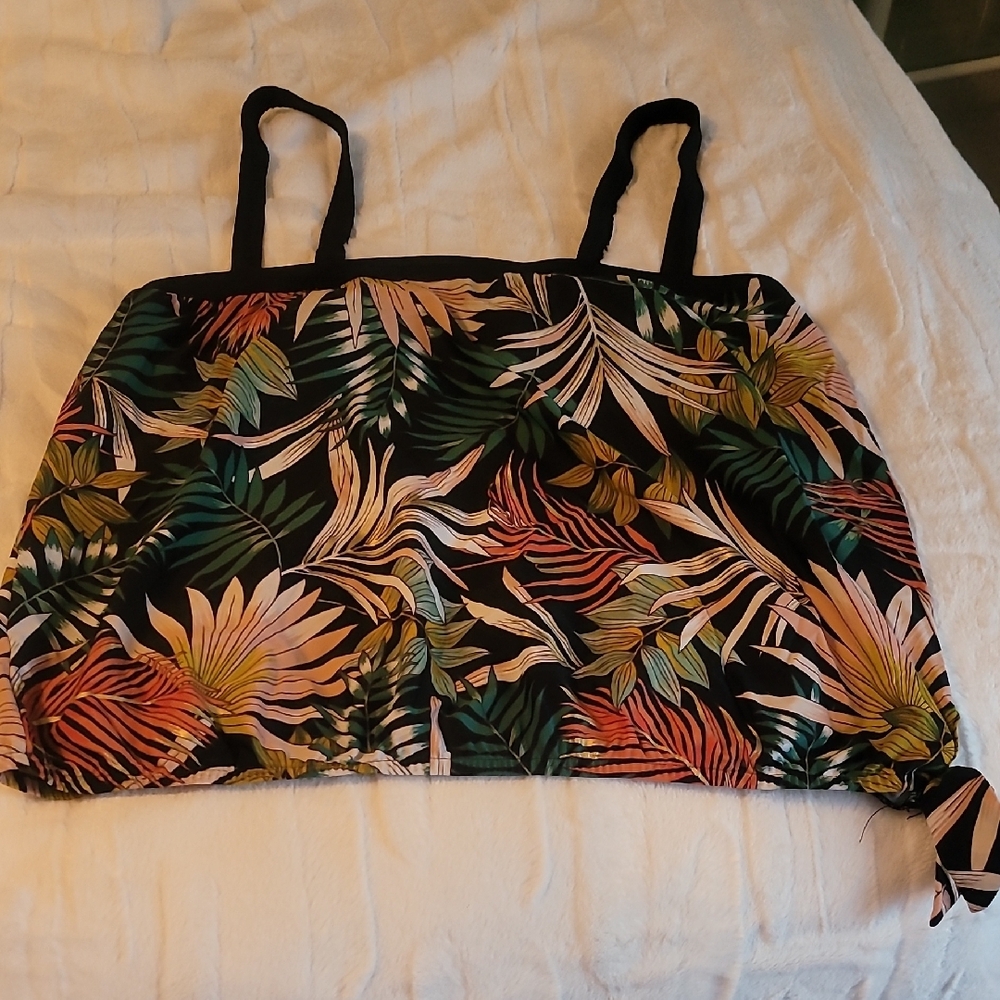 Tropical Leaf Print Tankini Top